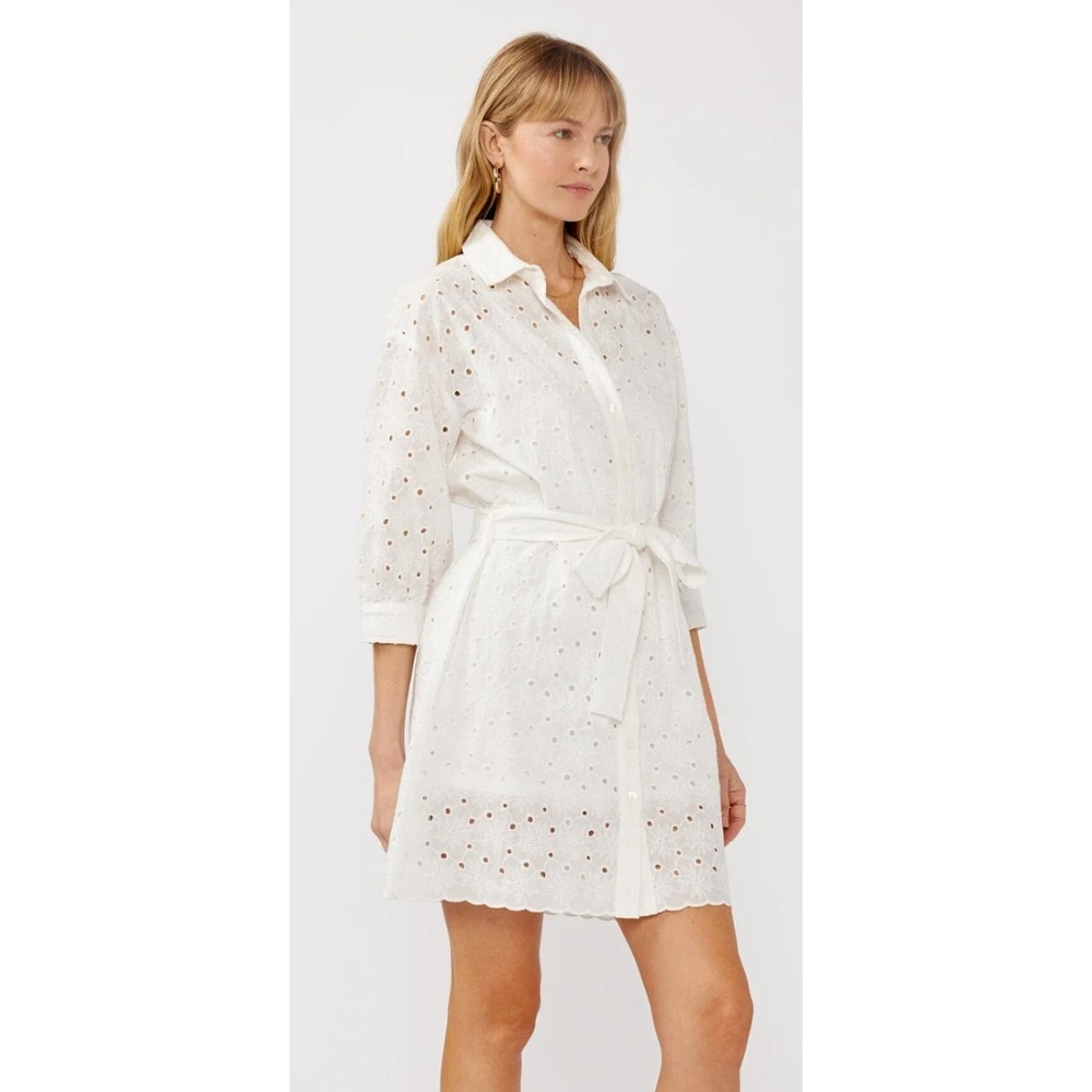 Lovestitch Sonia White Eyelet Boho Mini Shirt Dress Lined Womens L (12-14) NEW